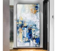 HOLEILUCK Bleu Or Images Ciel Abstrait Peinture à l'huile Grandes Tailles Toile Noir encadré Art Mural pour Salon décor oeuvre 70x155cm/28x61in avec-Cadre-Noir
