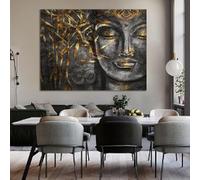 HOLEILUCK Bouddha aux yeux fermés Peinture de Bouddha doré et noir Décoration d'intérieur Affiches murales pour salon Peinture sur toile Art 90x120cm/35x47in Sans cadre