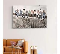 HOLEILUCK Déjeuner au sommet d'un gratte-ciel - Impressions colorées encadrées sur toile pour décoration de salon, décoration d'intérieur 90 x 120 cm avec cadre