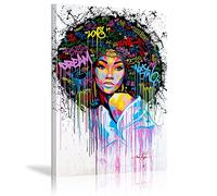 HOLEILUCK Femmes Toile Décoration Murale Peintures Kit Mur Art Afro-Américain Moderne Peinture Abstraite Étirée Pour Salon 75x115cm(29.5x45.3in) Avec Cadre