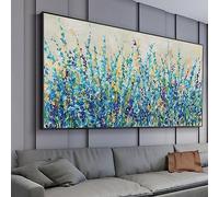 HOLEILUCK Fleur bleue peinture sur toile impressions d'art grande taille abstraite fleur Xxl mur Art peinture sans cadre Art décoration murale 80x180cm/31x71in sans cadre