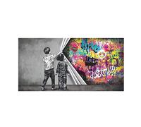 HOLEILUCK Graffit Moderne Derrière Le Rideau Art Peintures Surdimensionnées Mur Art Affiches Et Impressions Street Art Toile Photos Décor 90x175cm(36x70in) Avec cadre