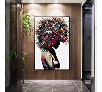 HOLEILUCK Graffiti Art De Femme Noire Toile Peintures Noir Encadré Mur Art Impressions Femme Africaine Art Moderne Photo Décor À La Maison 53x80cm/21x32in Avec Cadre