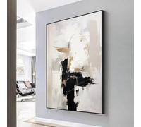 HOLEILUCK Grand tableau noir et blanc abstrait sur toile - Décoration murale pour chambre à coucher, salon - 80 x 110 cm avec cadre noir