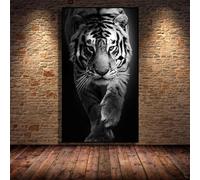 HOLEILUCK Impression sur toile abstraite tigre noir et blanc marchant vers vous, 40 x 70 cm, sans cadre
