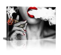 HOLEILUCK Lèvres Rouges Fumer De L'argent Personnages Femmes Peinture À L'huile Sur Toile Impressions Cuadros Encadré Mur Art Photos Pour Le Salon 40x68cm(15.7x26.8in) Avec Cadre