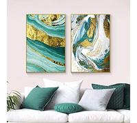 HOLEILUCK Lot de 2 impressions sur toile abstraite avec cadre Motif poissons dorés et rivières bleues 50 x 75 cm