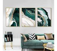 HOLEILUCK Moderne abstrait feuille d'or ligne vert impressions toile peintures triptyque mur Art photos pour salon décor 60x90cm/24x36inx3Pcs avec cadre