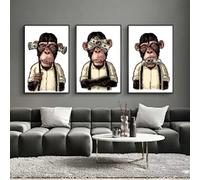 HOLEILUCK Moderne abstrait mignon trois singes gorille toile peinture animaux imprime photos murales pour chambre d'enfants décoration de la maison 30x42cm/12x17inx3pcs sans cadre