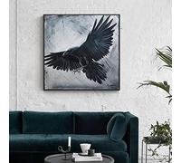 HOLEILUCK Noir Corbeau d'Odin Volant Peinture Impression sur Toile Mur Art Affiche Créature Mystique Image pour Salon Décor À La Maison 30x30cm/12x12in Sans Cadre