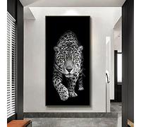 HOLEILUCK Noir et Blanc Léopard Sauvage Animal Toile Peinture Mur Art Photo pour Salon Grande Taille Maison Imprimés Décoratifs 95x190cm/37x75in Sans Cadre