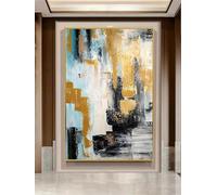 HOLEILUCK Peinture à l'huile moderne feuille d'or peintures sur toile abstraites lumière de luxe maison mur photos pour la décoration de la maison Art mural 95x155 cm/37x61 pouces avec-cadre doré