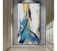 HOLEILUCK Peinture abstraite Bleu Gris Blanc Toile Affiche Grande Toile Grande Toile Mur Art Photo Décoratif Maison Salon 50x120cm/20x47in Sans Cadre