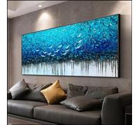 HOLEILUCK Peinture abstraite de forêt bleue sur toile de très grande taille, peinture de paysage forestier originale, décoration murale moderne, 50x120cm/20x47in, impressions d'art sans cadre