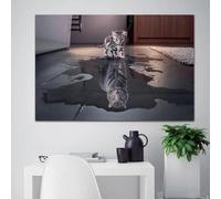 HOLEILUCK Peinture sur toile à réflexion créative, réflexion de chat, tigre, impression d'animal, décoration de personnalité, images d'art murales surdimensionnées 75x150cm/30x59in avec cadre