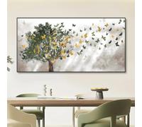 HOLEILUCK Peinture sur toile abstraite d'arbres et de papillons - Impressions encadrées noires - Images nordiques pour salon - Art mural décoratif - 65 x 130 cm avec cadre noir