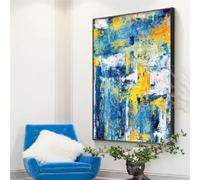 HOLEILUCK Peinture sur toile blanc gris bleu moderne abstrait peinture à l'huile décoration de la maison salon nordique noir encadré art mural 80x110 cm/31x43 pouces avec-cadre noir