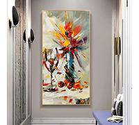 HOLEILUCK Peinture sur Toile Impressions Abstrait Fleur Vin Coupe Cadres Mur Art Contemporain Surdimensionné Image Salon Moderne Décor 70x140cm(28x55in) Avec cadre