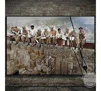 HOLEILUCK Rétro 1932 déjeunant au sommet d'un gratte-ciel de New York ouvriers de la construction Art toile peinture murale impression photo décor à la maison 85x130 cm/33x51 pouces avec-cadre noir