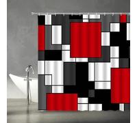HOLEILUCK Rideau de Douche géométrique Abstrait carrés Rouges, Noirs, Gris et Blancs 3D, Moderne et Simple, Tissu de Maison, décoration de Salle de Bain, Crochets 90x200cm/WxL