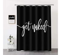 HOLEILUCK Rideau de Douche Noir Get Naked avec Mots d'art Blancs, Rideau de Douche en Polyester imperméable avec Crochets, 3D Rideau De Douche 120 x 240 cm/l x L