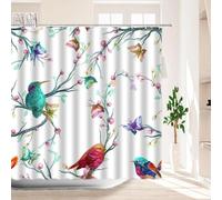 HOLEILUCK Rideau de Douche Oiseaux et Fleurs Fond Blanc Fleur Nature Printemps Feuille Plante Rideau de Salle de Bain Polyester décor à la Maison 135x180 cm/WxL