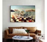 HOLEILUCK Salvador Dali Peinture sur toile abstraite bizarre surréalisme Masque d'échecs sur la mer Affiche et impressions Décoration de chambre esthétique 90 x 130 cm avec cadre noir