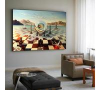 HOLEILUCK Salvador Dali Surréalisme Échecs sur Mer Toile Peinture Moderne Encadrée Mur Art Photos Impressions Abstraites pour La Décoration Intérieure 85x140 cm/33x55 pouces avec-Cadre Noir