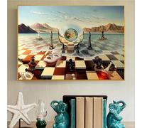 HOLEILUCK Salvador Dali Surréalisme Masque d'échecs sur la mer Impressions sur toile Peinture Art mural abstrait Bizarre Cadre doré Impressions Photo 95x155 cm/37x61 pouces avec cadre doré