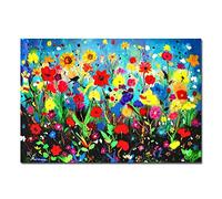 HOLEILUCK Spring Garden Under Blue Sky Peinture à l'huile sur Toile Colorée Grand Abstrait Art Mural Pictrue pour Salon Décor 90x125cm/35x49in Avec Cadre