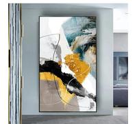 HOLEILUCK Tableau moderne sur toile - Peinture à l'huile abstraite - Texture dorée - Art mural pour salon - Décoration murale d'hôtel - 90 x 120 cm - Avec cadre noir