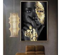 HOLEILUCK Toile d'art africain de femme noire et dorée, affiches imprimées, Art mural scandinave afro-américain pour salon avec cadre doré 50x70cm/20x28in