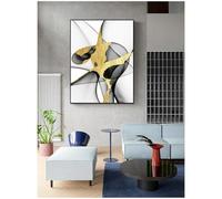 HOLEILUCK Toile murale abstraite triple impression sur toile pour salon avec cadre noir et couleur dorée - 50 x 75 cm