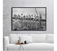 HOLEILUCK Vintage Toile Peinture Décoration de la Maison New York City View Lunch On a Skyscraper Wall Art Image Noir et Blanc Affiche 70x110cm/28x43in Cadre Noir