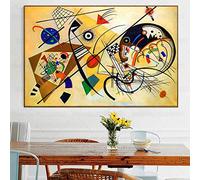HOLEILUCK Vintage Wassily Kandinsky Toile Peinture Ligne Transversale Reproduction Image Abstraite Or Cadre Mur Art Décor 50x75cm/20x30in Cadre Doré