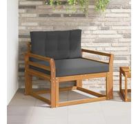 Holekex Canapé central d'extérieur naturel en bois d'acacia massif avec coussin en polyester gris, module de canapé de montage résistant aux intempéries pour balcon, terrasse, élément d'angle