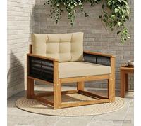 Holekex Canapé central d'extérieur naturel en bois d'acacia massif avec dossier à lattes et matériau résistant aux intempéries, hauteur d'assise 37 cm, taie d'oreiller en polyester, idéal pour balcon