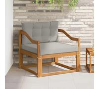 Holekex Canapé central d'extérieur naturel en bois d'acacia massif, résistant aux intempéries, avec coussin rembourré gris, hauteur d'assise 37 cm, extension de module flexible pour balcon et terrasse
