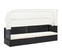 Holekex Canapé de jardin avec auvent en rotin synthétique noir, résistant aux intempéries, avec toit pliant réglable, accoudoir ergonomique, coussin amovible, 205 x 62 x 124 cm, pour jardin, terrasse