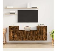 Holekex Ensemble de 3 meubles TV en bois de chêne fumé avec espace de rangement et montage mural, meubles de salon, buffet, commode, rangement pratique pour home cinéma et chambre à coucher