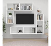 Holekex Ensemble de 4 meubles TV en bois blanc avec beaucoup d'espace de rangement, montage mural, meuble bas moderne, buffet, commode pour salon, chambre à coucher, coin de jeu, rangement et étagère