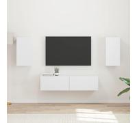Holekex Ensemble de 4 meubles TV en bois blanc avec tiroirs et compartiments, meuble bas et étagère murale pour salon, home cinéma et rangement multimédia