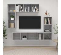 Holekex Ensemble de 4 meubles TV gris béton en bois avec espace de rangement, meuble bas TV, buffet et commode pour salon, chambre à coucher, montage mural, étagère pour barre de son et coin de jeu