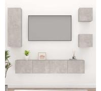 Holekex Ensemble de 5 meubles TV gris béton en bois avec beaucoup d'espace de rangement, montage mural, design moderne, convient pour salon, chambre à coucher, coin de jeu, avec buffet, meuble bas