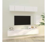 Holekex Ensemble de 6 meubles TV en bois blanc avec espace de rangement, montage mural, buffet, commode, étagère, étagère pour salon, chambre à coucher, coin de jeu et barre de son