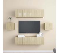 Holekex Ensemble de 6 meubles TV en chêne Sonoma avec beaucoup d'espace de rangement, 4 grandes et 2 petites armoires, montage mural, buffet de salon moderne, rangement pour meuble TV et coin de jeu