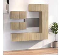 Holekex Ensemble de 6 meubles TV en chêne Sonoma avec montage mural, espace de rangement et étagère pour salon, chambre à coucher, coin de jeu, buffet bas moderne avec tiroir et rabat