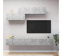 Holekex Ensemble de 6 meubles TV gris béton en bois - Meuble bas moderne pour salon avec beaucoup d'espace de rangement - Montage mural - Rangement polyvalent pour barre de son, coin de jeu, chambre à