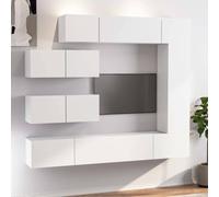 Holekex Ensemble de 7 meubles TV blancs en bois avec beaucoup d'espace de rangement et montage mural, commode moderne pour salon, chambre à coucher, coin de jeu, avec meuble bas, buffet, tiroir