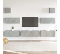 Holekex Ensemble de 7 meubles TV gris béton en bois avec espace de rangement et montage mural, commode basse moderne pour salon, chambre à coucher, coin de jeu, avec tiroir, étagère, compartiment et
